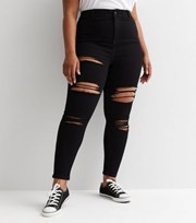 New Look Curves Black Extreme Ripped Lift & Shape Jenna Skinny Jeans